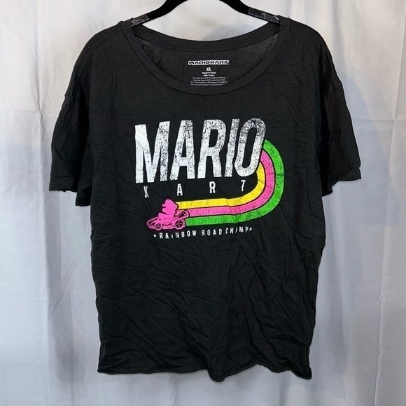 Mario Kart Shirt Rainbow Road Champ Boxy Graphic Print Short Sleeve Crewneck Top - Picture 2 of 7